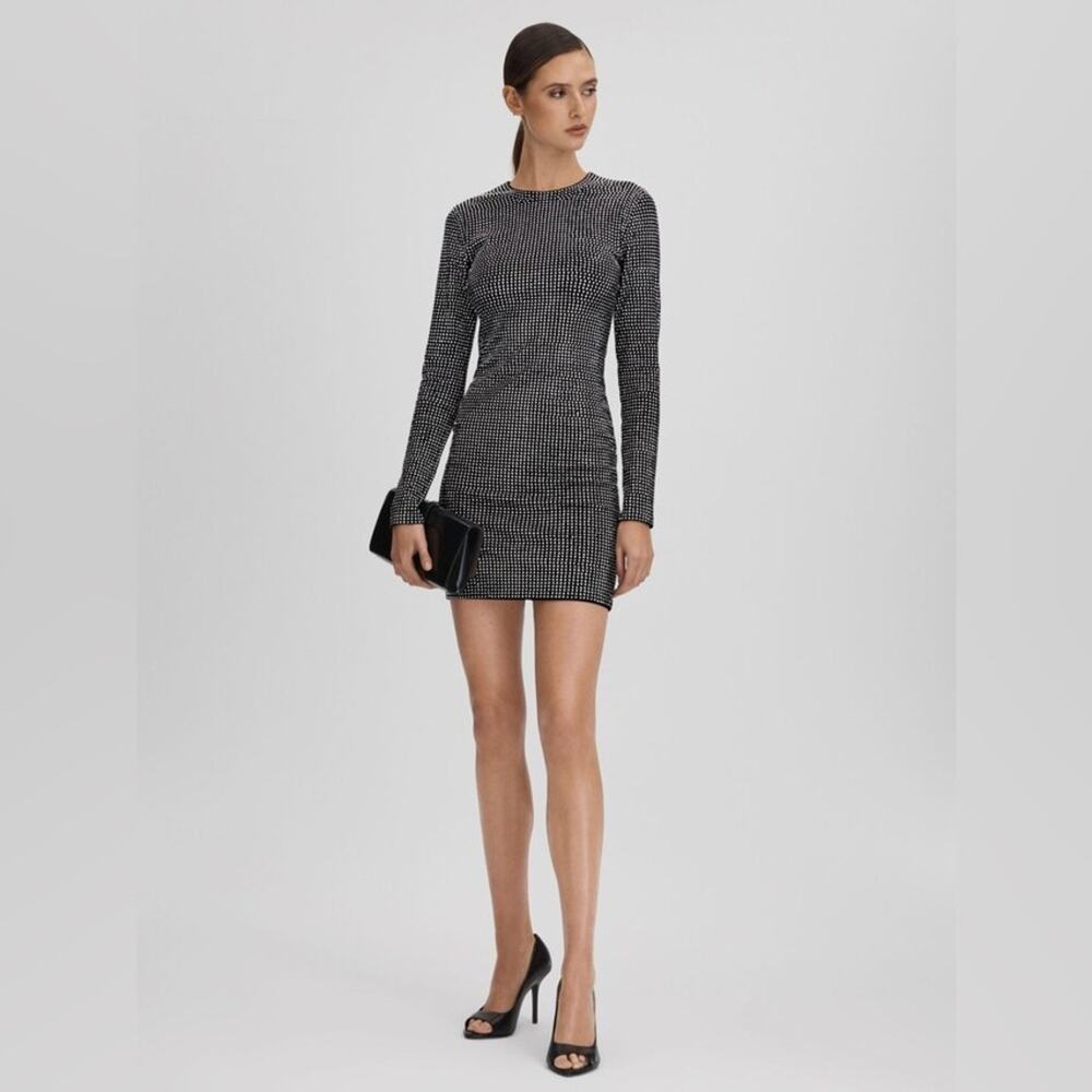 GOOD AMERICAN  Embellished Mini Dress in Black Bodycon Long Sleeve Crew Neck Med - Picture 7 of 14